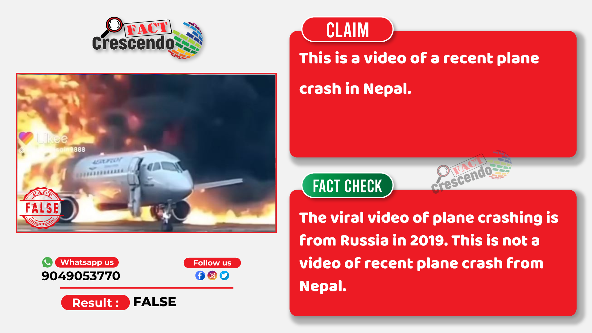 Is this a video of recent plane crash in Nepal? Know the truth. Fact