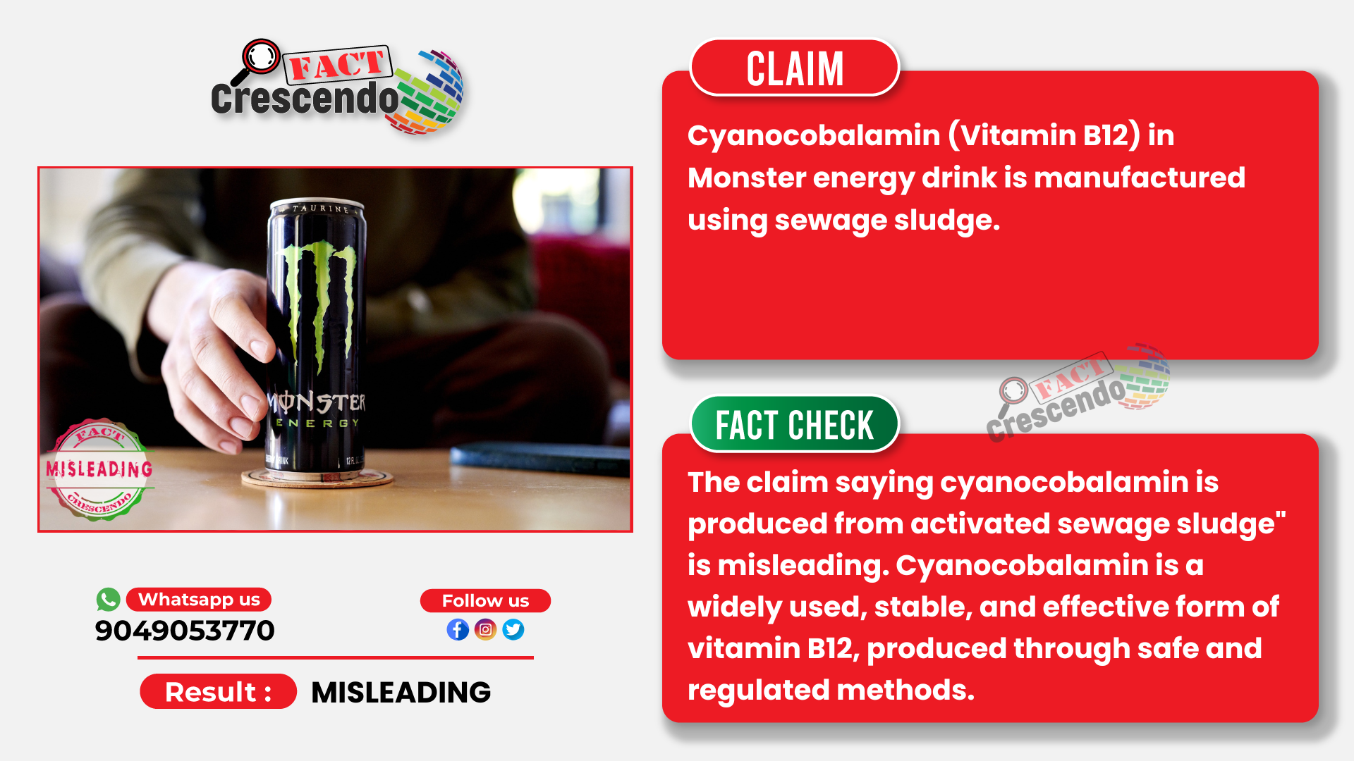 Cyanocobalamin in Monster Energy Drinks Is manufactured from sewage