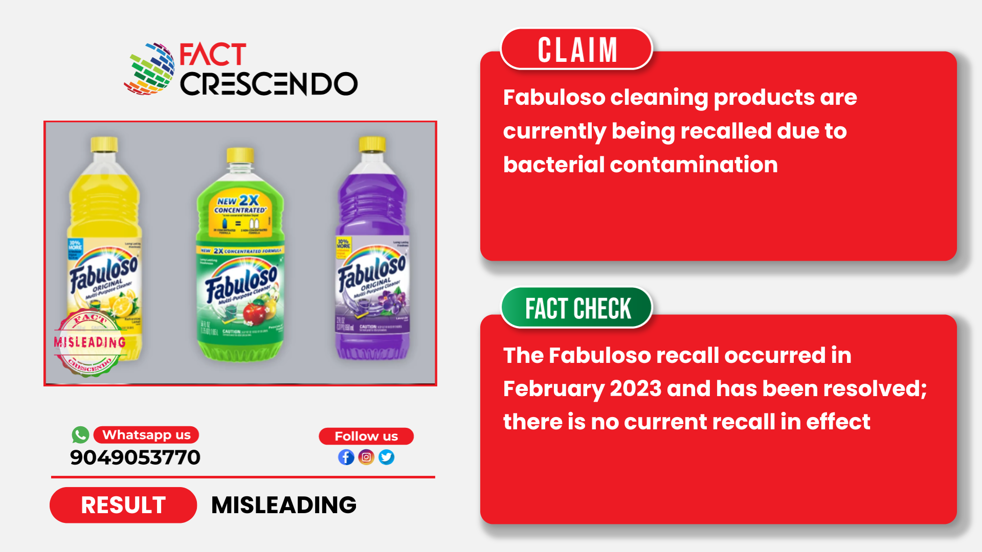 Fabuloso cleaners are not currently under recall Fact Crescendo